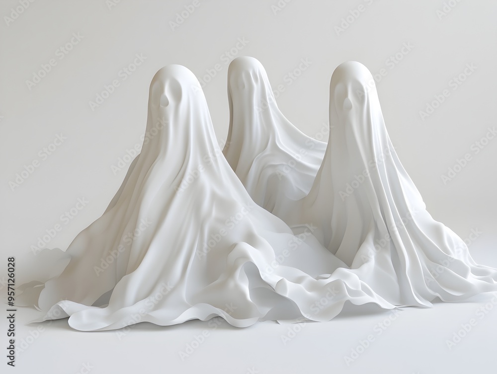 Poster ghostly apparitions against a minimalist white background ethereal 3d rendering