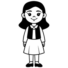 Smiling Indian Teen Girl, 17, in School Uniform - Full Body Vector Illustration