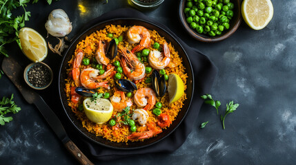 flat lay of a paella