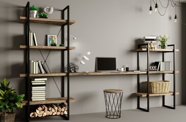 Workplace cabinet or office in the loft style