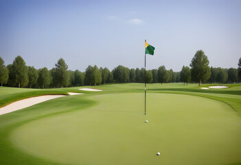 Obraz premium Golf course with flag and green grass