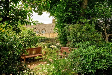Tranquil benches seating area inside the Ernest Wilson Memorial