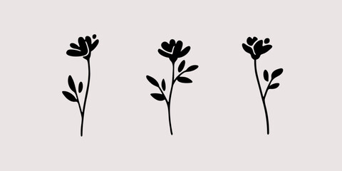 Vector illustration of flower in simple hand drawn and linocut style. Simple contour vector illustration for cosmetics, postcard and pattern.