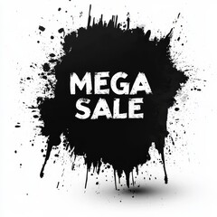Bold black grunge art on white background featuring MEGA SALE inscription in urban style