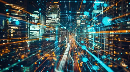 Fototapeta premium Digital Cityscape: A Symphony of Light and Technology