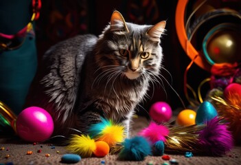 vibrant close images cat training tools playthings showcasing variety colorfulness, toys, equipment, pet, feline, interactive, playful, texture, detail