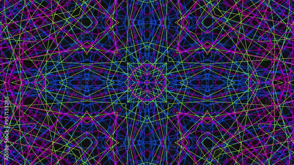 Poster abstract neon kaleidoscope background with seamless loop