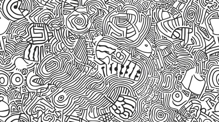 Naklejka premium Hand-drawn seamless pattern of abstract geometric elements. Monochrome range. Pattern for coloring book.