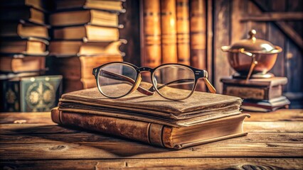 Vintage books and spectacles on a wooden desk, surrounded by subtle hints of revolution and social upheaval, evoking an atmosphere of intellectual rebellion.