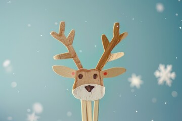 A charmingly simple reindeer head ornament, set against a snowy background, evokes the serene and festive spirit of the season.
