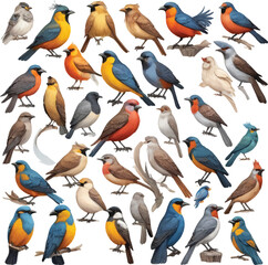 Naklejka premium A collection of birds including one with a blue and green on the bottom