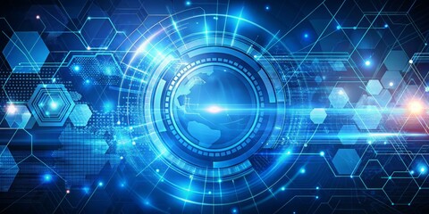 Fototapeta premium Digital World Blue Abstract Background with Global Network, Futuristic Design, Technology Concept, Abstract ,Technology , Futuristic