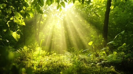 Fototapeta premium Sunlight Streaming Through a Lush Forest