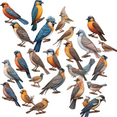 Obraz premium A collection of birds including one with a blue and green on the bottom