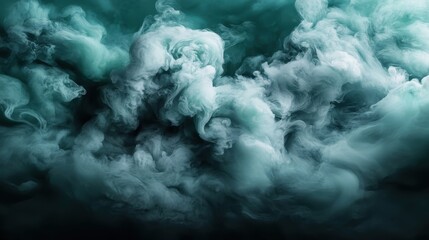 An artistic representation of dark teal and white smoke patterns moving fluidly, capturing a sense of motion and mystery in an abstract and visually appealing form.