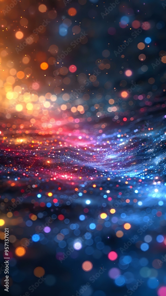 Aufkleber abstract image of colorful bokeh lights and glowing particles flowing in a dynamic wave pattern, cre
