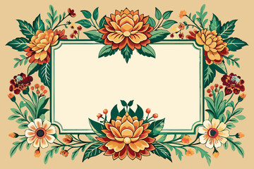 Vintage Floral Rectangle Frame for Web, Oriental Style, Vector Illustration