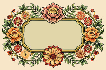 Vintage Floral Rectangle Frame for Web, Oriental Style, Vector Illustration