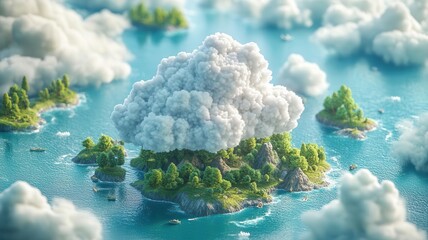 Cloud technology helping in disaster response, monitoring natural events like floods or wildfires, illustration