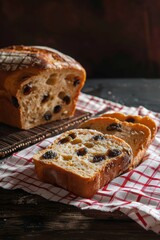 Homemade sliced Raisin bread closeup view