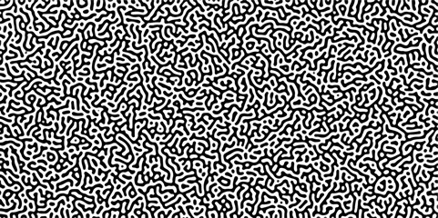 Turing reaction diffusion monochrome seamless pattern with chaotic motion. Abstract Turing organic wallpaper with background. Abstract diffusion pattern with chaotic shapes. Vector illustration