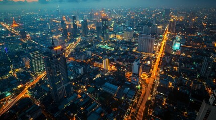 top view of city at night for background