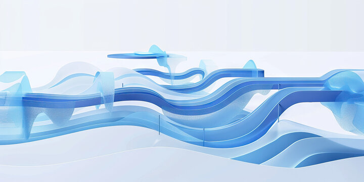 A sankey diagram of resource allocation within a company, flowing from departments to initiatives in various shades of blue.