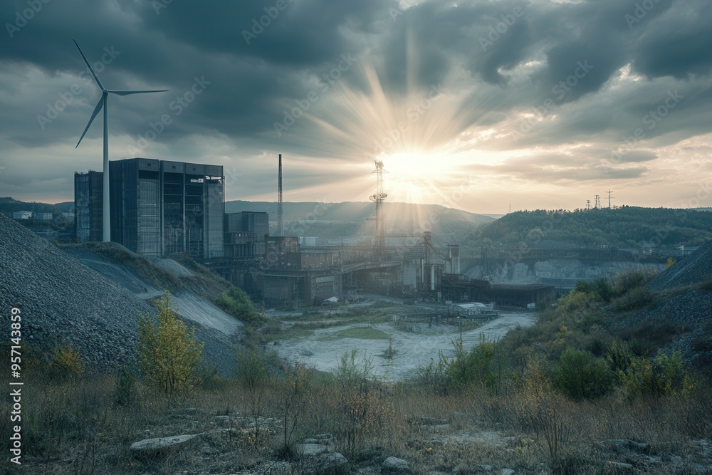 Aufkleber old factories and closed coal mines fade into the background, as wind turbines symbolize the shift t