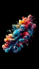 a vibrant paint splatter slowly blending into black water