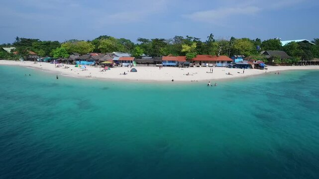 Seashore in Moalboal, Cebu, Philippines. Beautiful Landscape with Seashore and People in Background. Drone