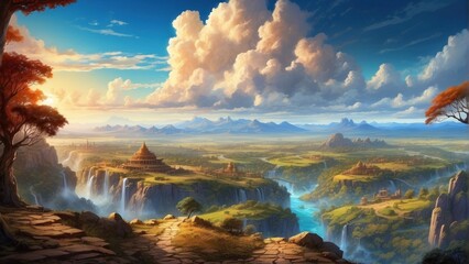 Fototapeta premium Beautiful landscape of ancient idyllic mountains, valleys and sky