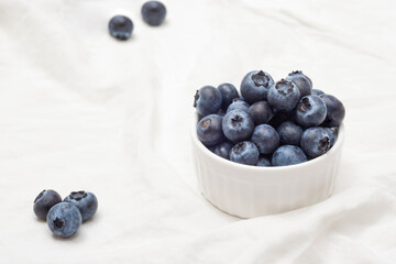 Fresh blueberries in a bowl on a light background