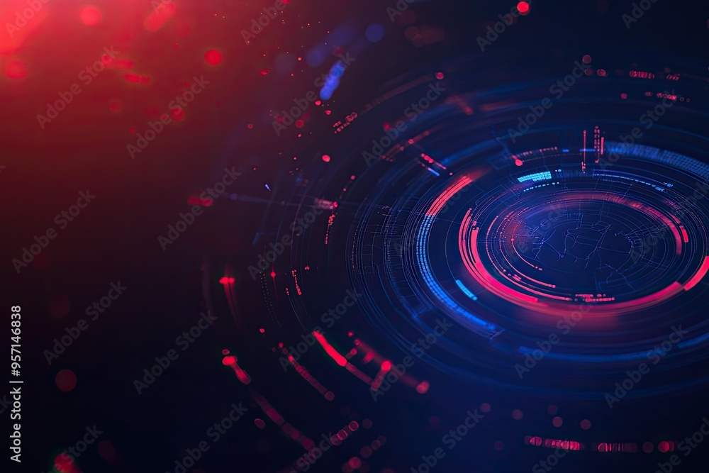 Wall mural abstract digital background with vivid red and blue circular patterns, perfect for technology or sci