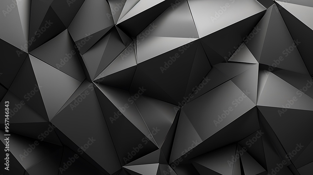 Poster black white dark gray silver abstract pattern background. line triangle angle fold 3d polygon