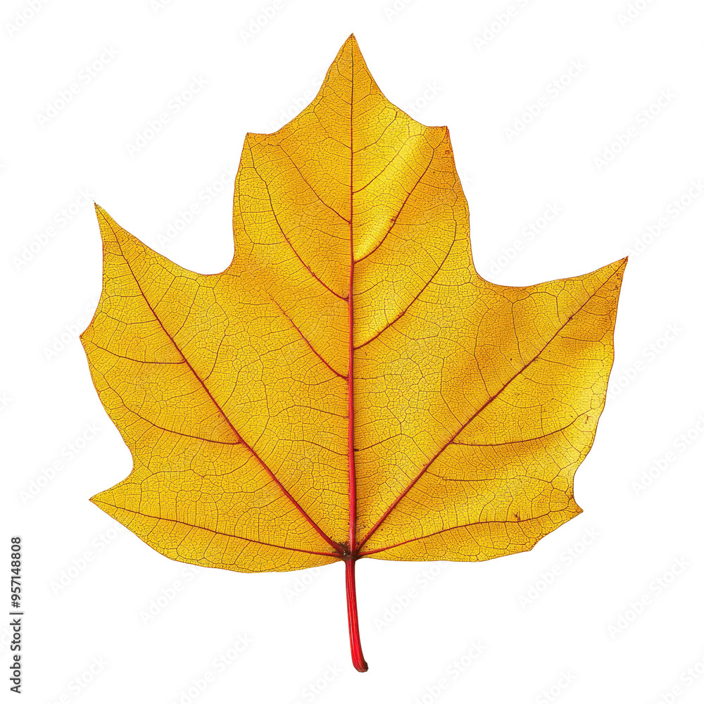 Wall mural a vibrant yellow maple leaf showcasing detailed veins and texture, perfect for autumn-themed designs