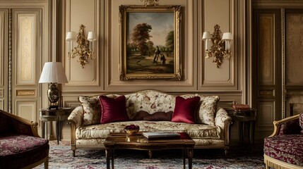 Fototapeta premium Elegant and Inviting Contemporary Living Room with Luxurious Furnishings