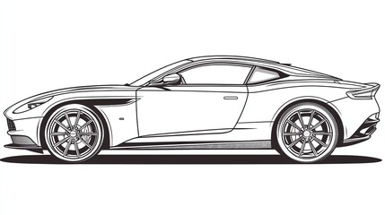 Naklejka premium A sleek black and white illustration of a luxury sports car, showcasing its elegant lines and powerful design.
