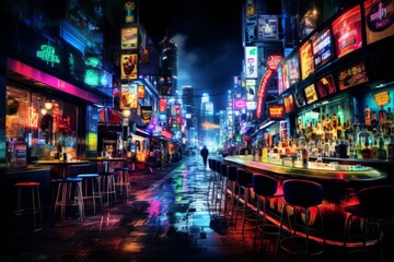 Obraz premium Vibrant neon lights illuminating the bustling energy of city nightlife adventures