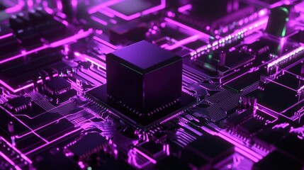 Abstract Digital Circuitry with Glowing Purple Lines