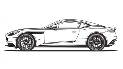Naklejka premium A sleek, black and white illustration of a sports car. The car is drawn in a realistic style, with detailed lines and curves.