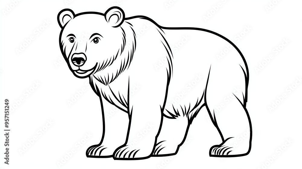 Poster a simple line drawing of a bear standing on all fours. the bear is facing to the right and has a fri