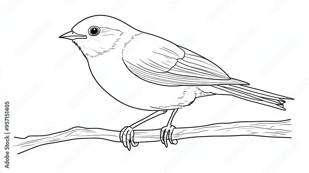 Aufkleber a simple line drawing of a bird perched on a branch. the bird is facing to the left and has a small,