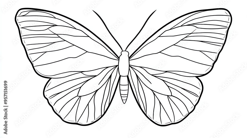 Poster a simple line drawing of a butterfly, perfect for coloring pages or as a design element.
