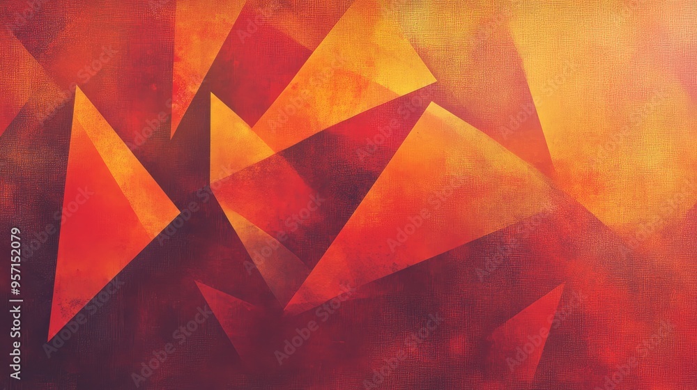 Aufkleber a geometric abstract design with interlocking triangles in shades of red and orange, creating a bold