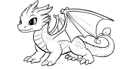 A cute cartoon dragon with big eyes and a friendly smile.