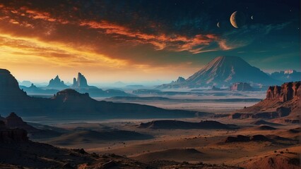 Beautiful landscape of mountains and valleys over which the sky is visible