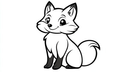Obraz premium A cute cartoon fox with big eyes and a fluffy tail sits and smiles.
