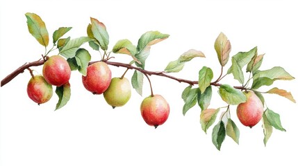 Obraz premium Artistic watercolor drawing painting of pear fruit and tree branch leaf