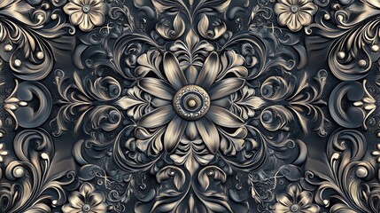A beautiful and intricate floral design in a dark, metallic finish. The design is full of detail and texture, creating a luxurious and elegant look.
