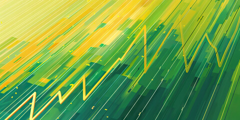 Obraz premium A line graph tracking the progress of a company's profits, set against a green and yellow striped background.